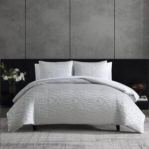 Vera Wang Home Illusion FULL / QUEEN Duvet Cover & Shams Silver Gray - NEW